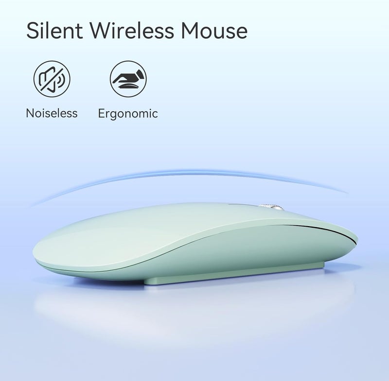 TENMOS M18 Bluetooth Mouse, USB C Rechargeable Wireless Mouse, Triple Mode (Dual Bluetooth+USB) Computer Silent Mice Portable with USB Receiver and Type C Adapter for Laptop/MacBook/iPad/PC - Green - Image 5